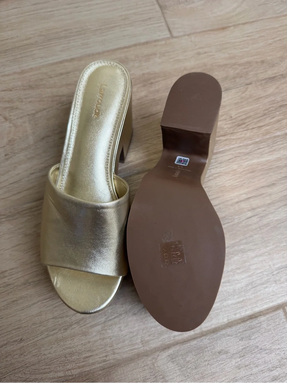New Larroude Gold Platform Slide Heels -
